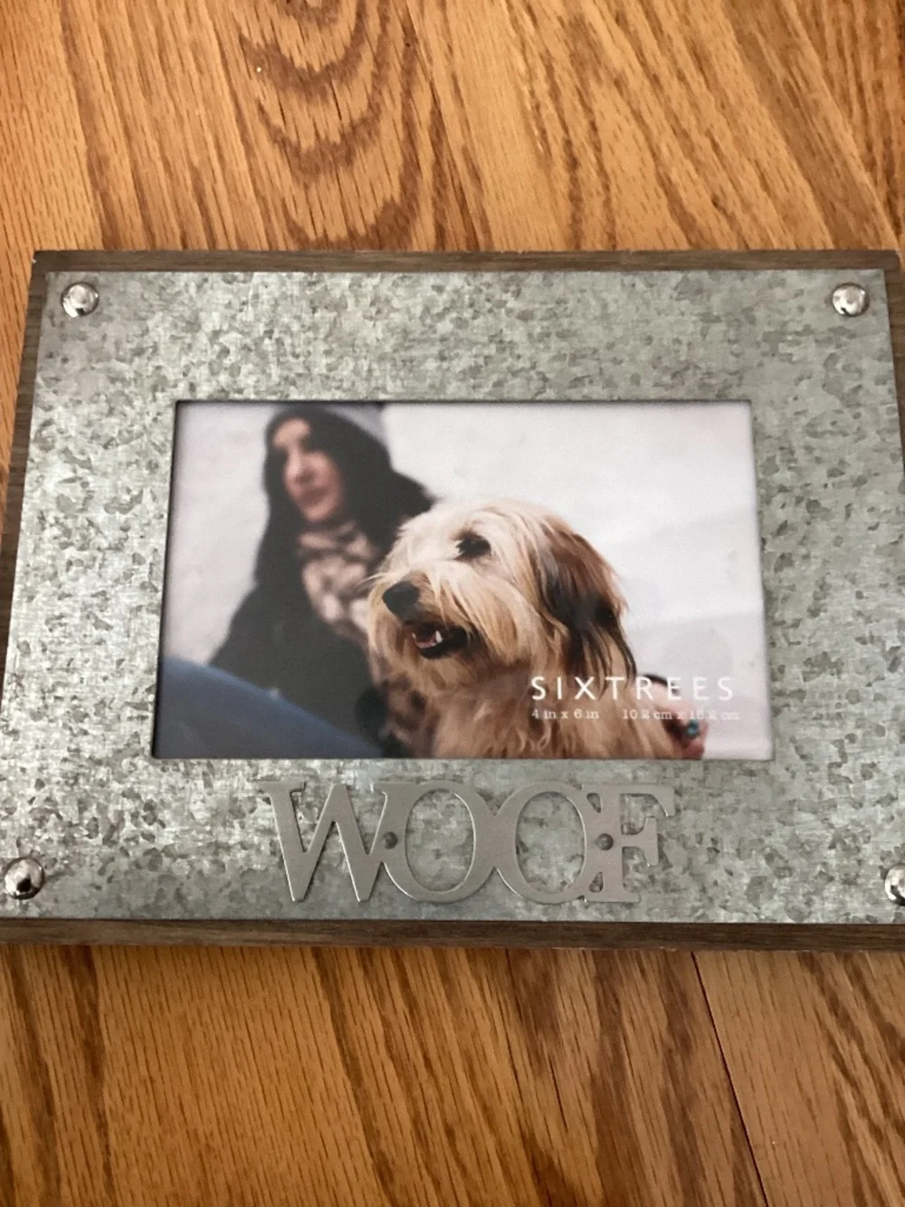 Wood and Galvanized Metal Photo Frame “WOOF” 4x6 inch photo